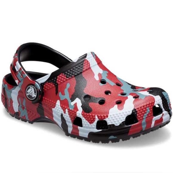 Crocs Unisex-Child Classic Red/Black/Grey/White Camo Clog - Size C10 - Picture 2 of 16